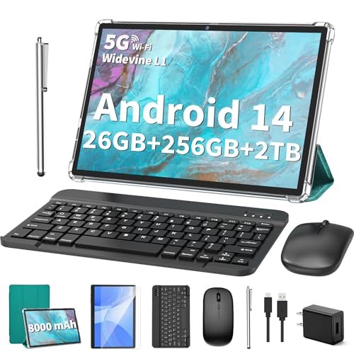 Android 14 Tablet 10 inch with Keyboard, 26GB RAM+256GB ROM, 8000mAh, Black S8642