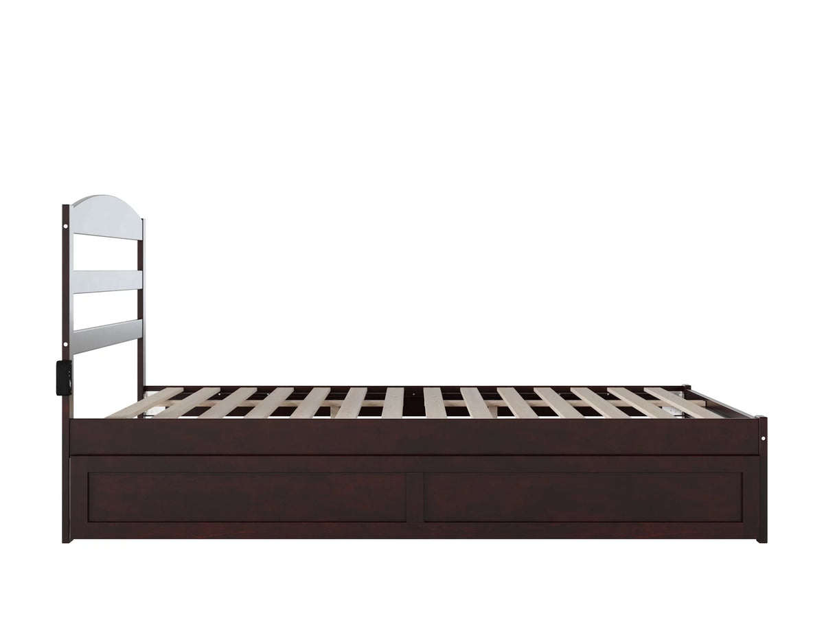 14" Queen Wood Platform Bed Frame with Twin XL Trundle, Espresso N9558