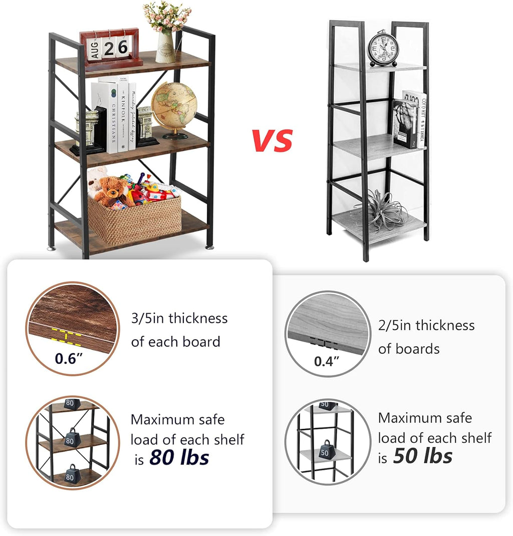 3 Tier Rustic Wood and Metal Bookshelf M632