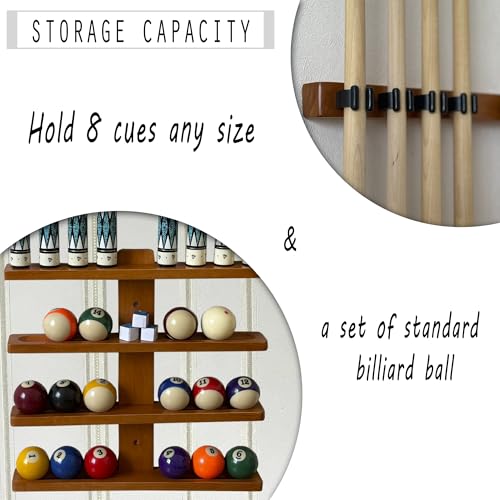 Wall-Mounted Hardwood Pool Stick Holder for 8-Cue Storage A936184