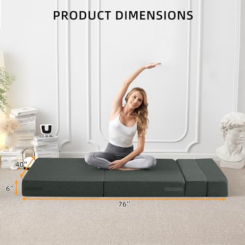 Dark Green Full Size Linen Folding Sofa Bed S599375