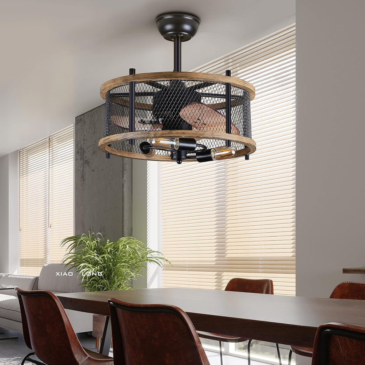 20-inch Industrial Caged Ceiling Fan with Lights Remote Control Q538793