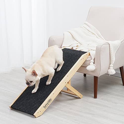 Wooden Folding Pet Ramp with Non Slip Carpet Surface, 4 Levels Height Adjustable Up to 110Lbs E123