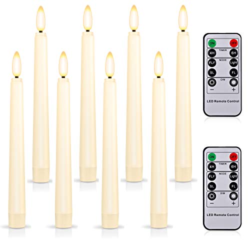 4PCS Battery Operated 8 Inch Warm White 3D Flame Taper Candles with Remote B151
