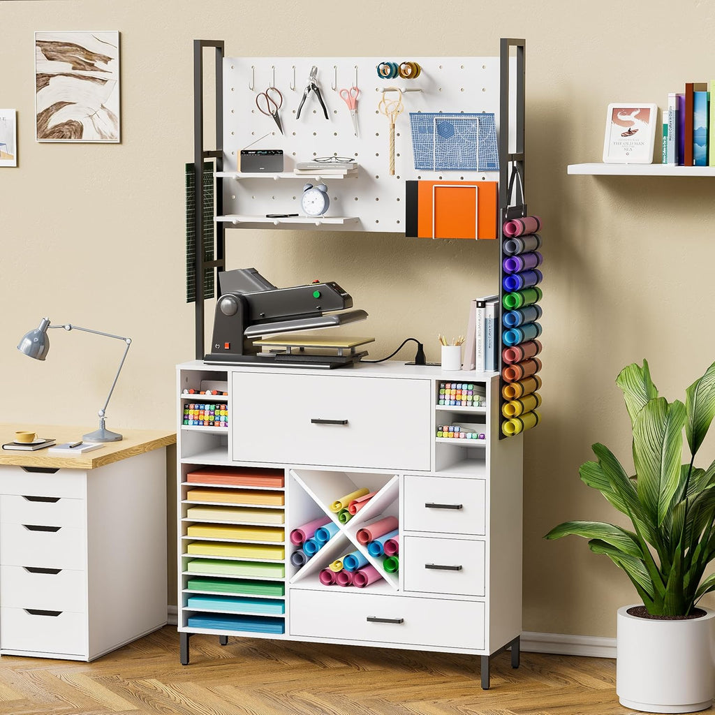 Craft Organizers and Storage Cabinet with Power Outlet, Pegboard, Vinyl Holders H52353