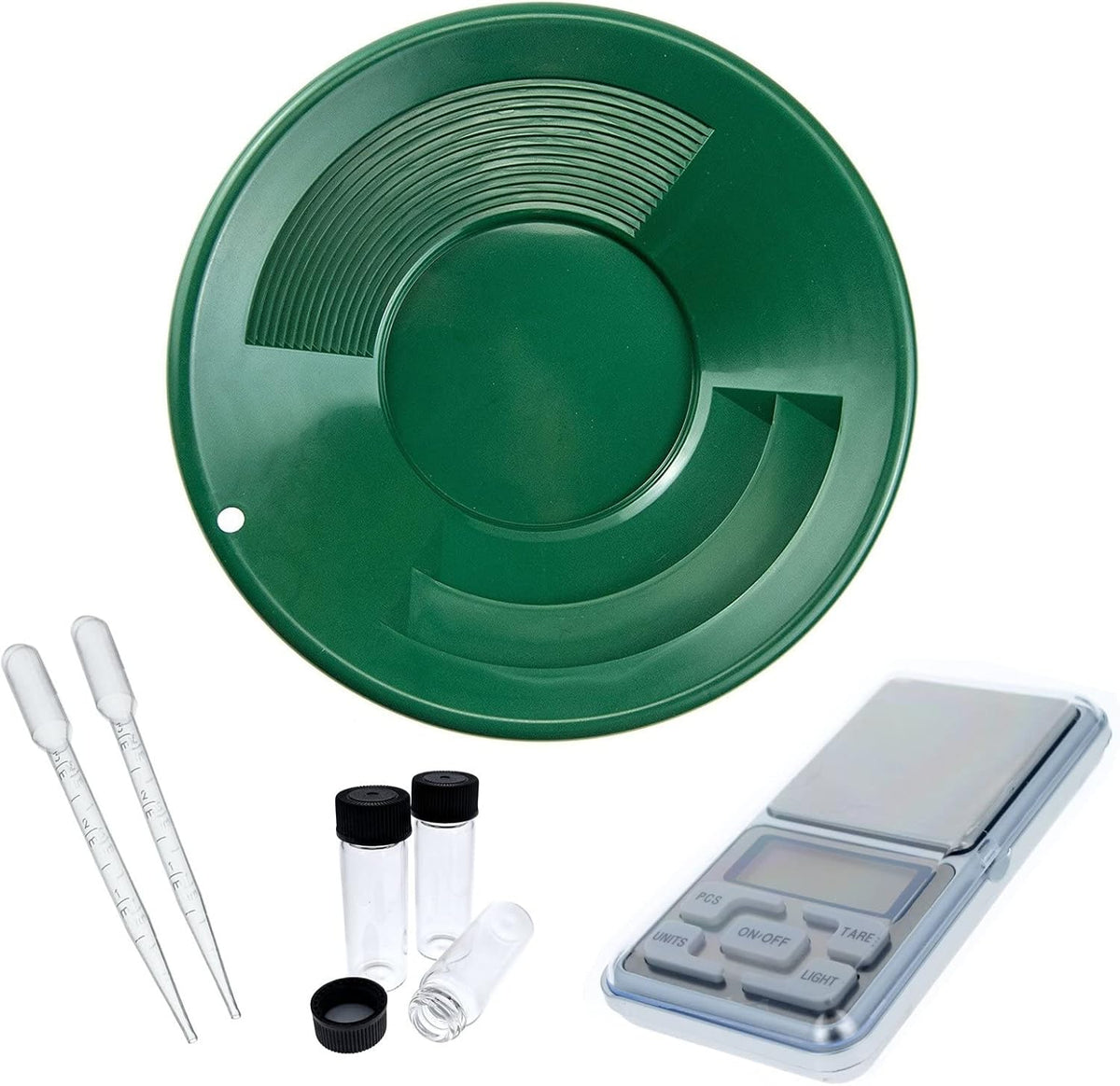 Gold Prospecting Pan Kit with Glass Vials Pocket Scale 7pc M4601