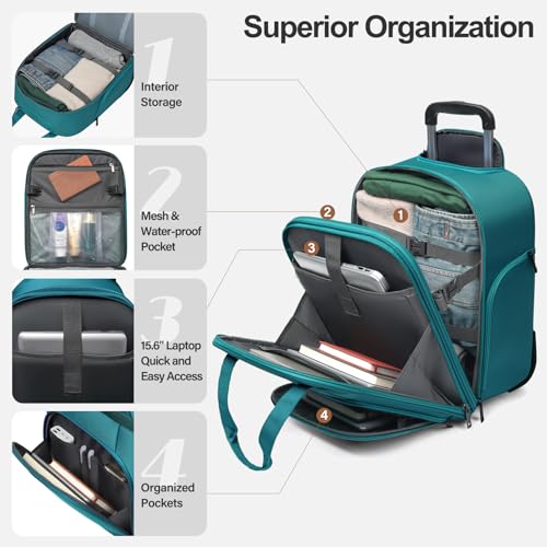 Teal Green 16-Inch Underseat Carry on Luggage With Wheels G7712