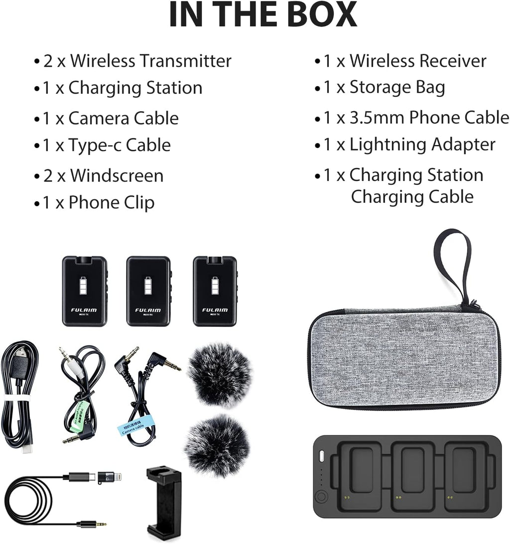 Wireless Lavalier Microphone with Charging Case, 2.4G Compact Dual-Channel Lapel Mic System E44618