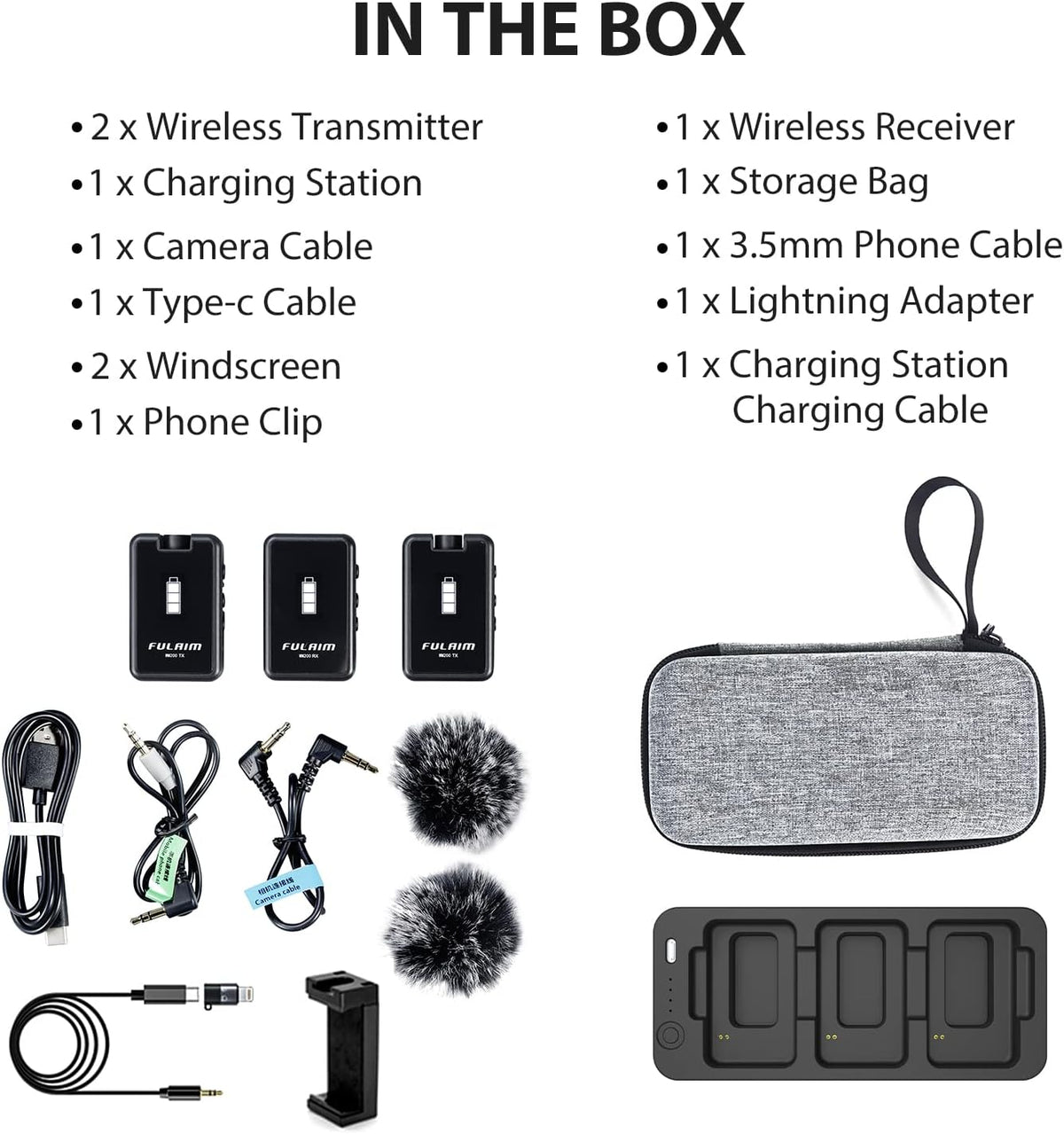 Wireless Lavalier Microphone with Charging Case, 2.4G Compact Dual-Channel Lapel Mic System E44618