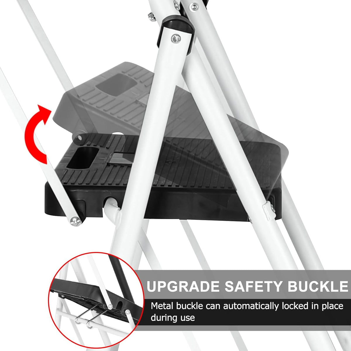 White 3 Step Ladder with Handrails & Attachable Tool Bag, 500 lbs Folding Step Stool X9543