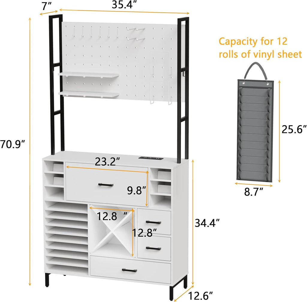 Craft Organizers and Storage Cabinet with Power Outlet, Pegboard, Vinyl Holders H52353