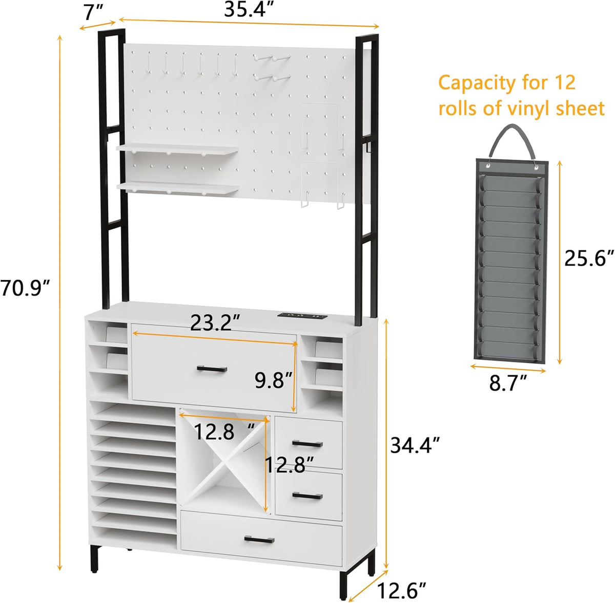 Craft Organizers and Storage Cabinet with Power Outlet, Pegboard, Vinyl Holders H52353