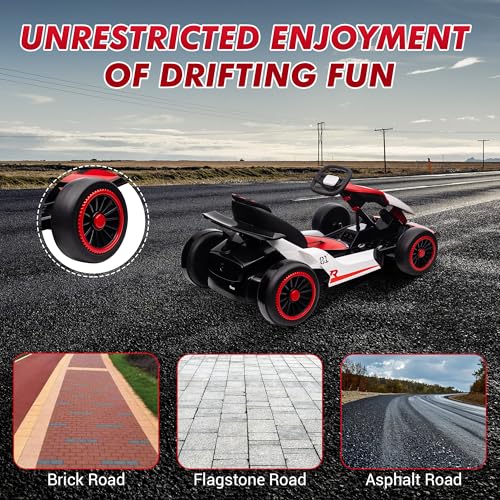 Electric Drift Kart Car with Adjustable Seat, 24V 7Ah, 2 * 200W Motor, 8.1 MPH, LED Lights K36438