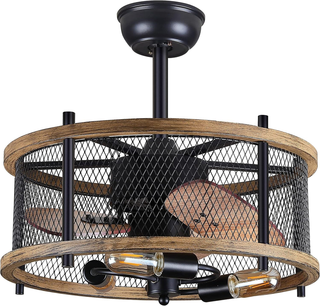 20-inch Industrial Caged Ceiling Fan with Lights Remote Control Q538793