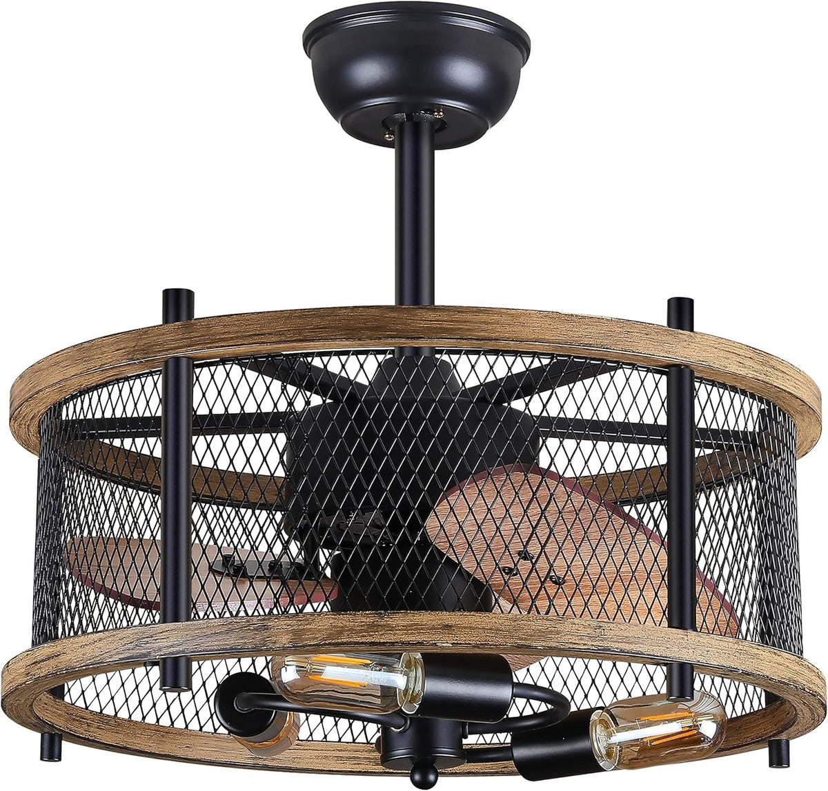 20-inch Industrial Caged Ceiling Fan with Lights Remote Control Q538793