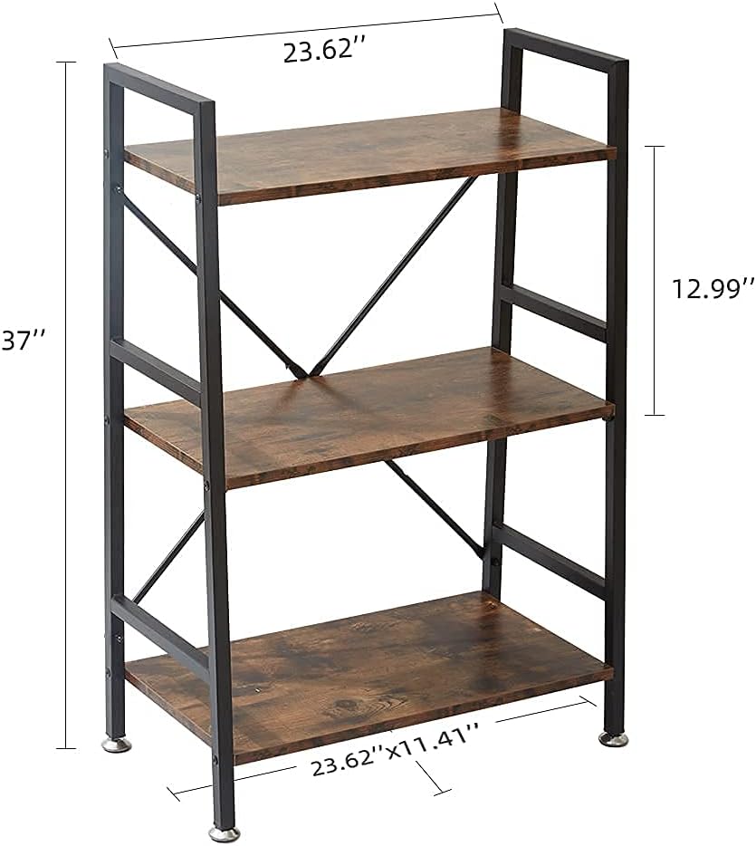 3 Tier Rustic Wood and Metal Bookshelf M632