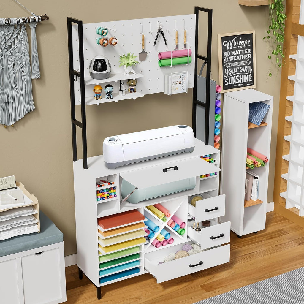 Craft Organizers and Storage Cabinet with Power Outlet, Pegboard, Vinyl Holders H52353
