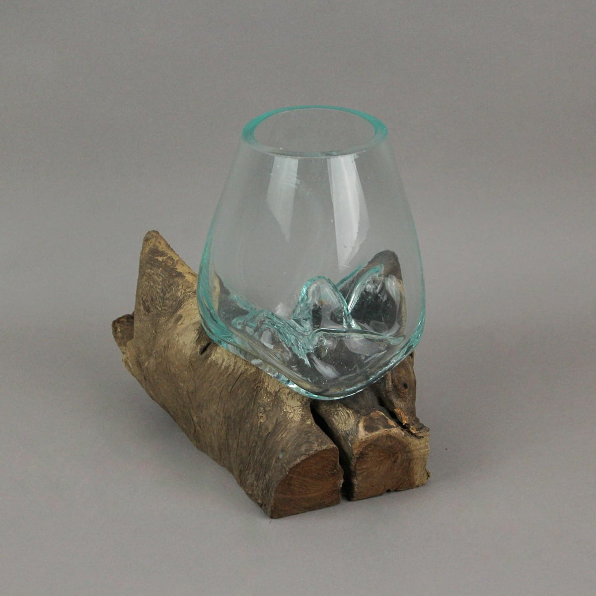 7-Inch Melted Glass and Teak Driftwood Centerpiece Bowl D8481