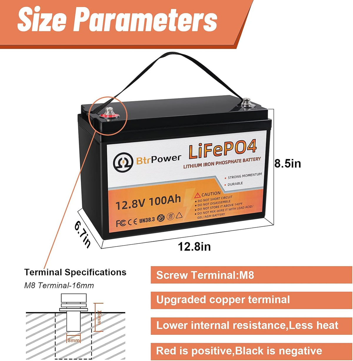 2 Pack 12V 100Ah LiFePO4 Deep Cycle Rechargeable Battery with 100A BMS E958