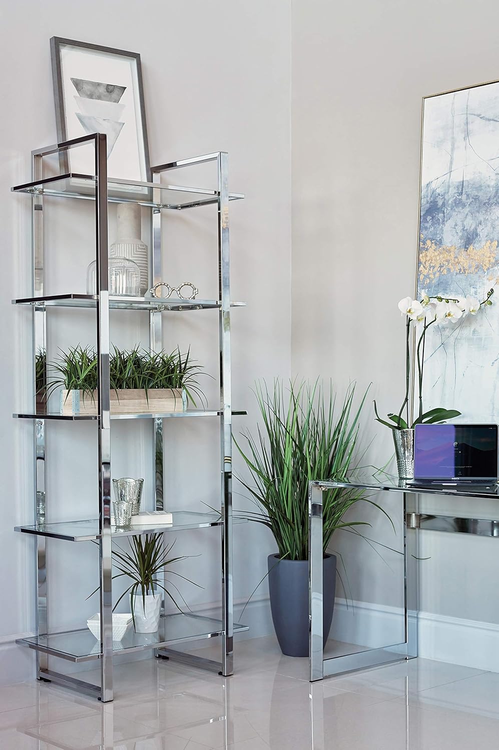 Chrome Glass Shelf Bookcase I363974