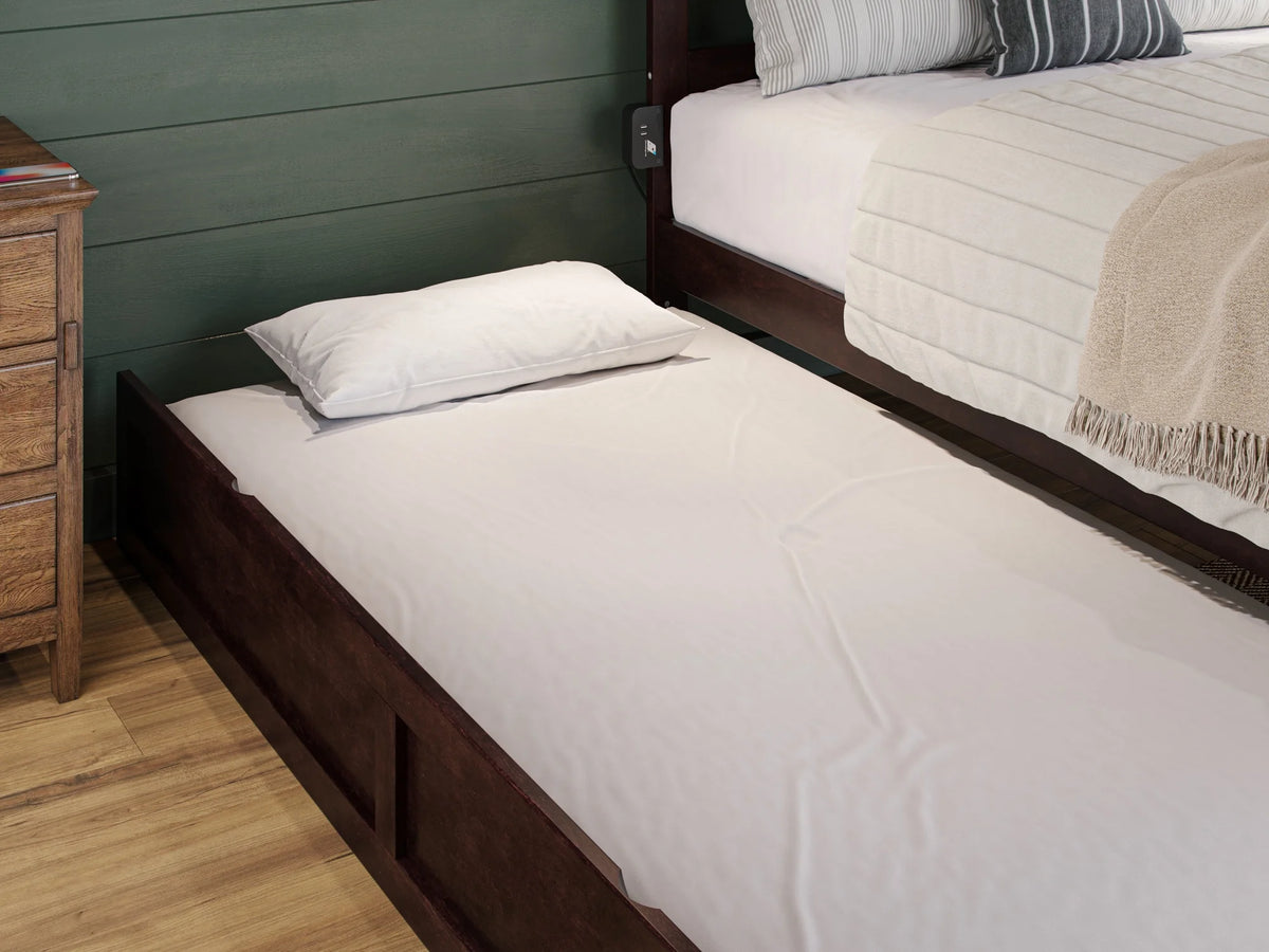 14" Queen Wood Platform Bed Frame with Twin XL Trundle, Espresso N9558