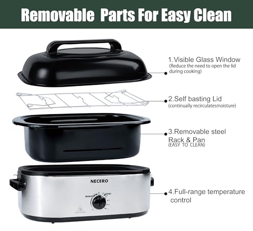 22Qt Electric Roaster Oven with Glass Lid and Removable Pan L121