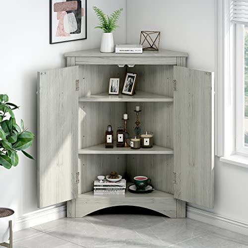 Brown Freestanding Corner Cabinet with 2 Adjustable Shelves and 2 Doors X2117