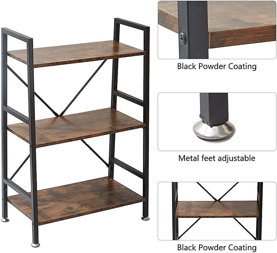 3 Tier Rustic Wood and Metal Bookshelf M632