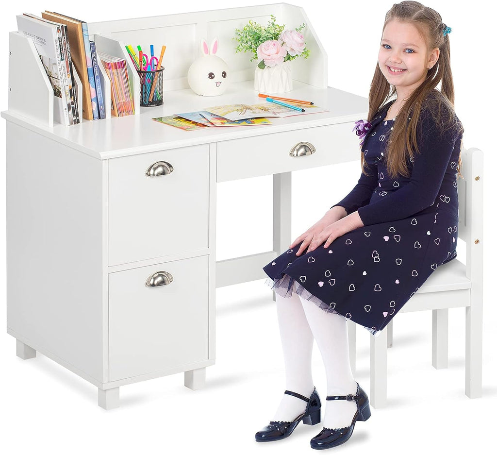 Kids Desk and Chair Set with Hutch and Storage G403