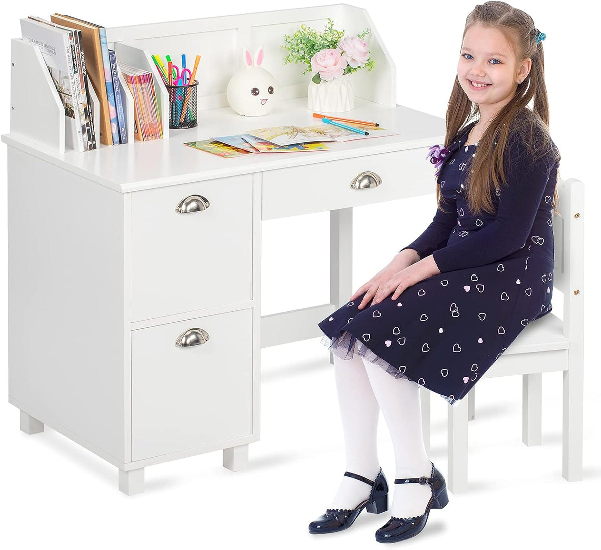 Kids Desk and Chair Set with Hutch and Storage G403