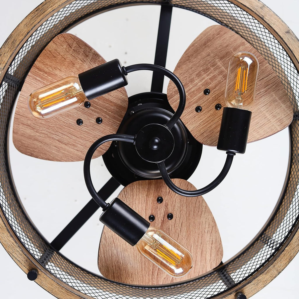 20-inch Industrial Caged Ceiling Fan with Lights Remote Control Q538793
