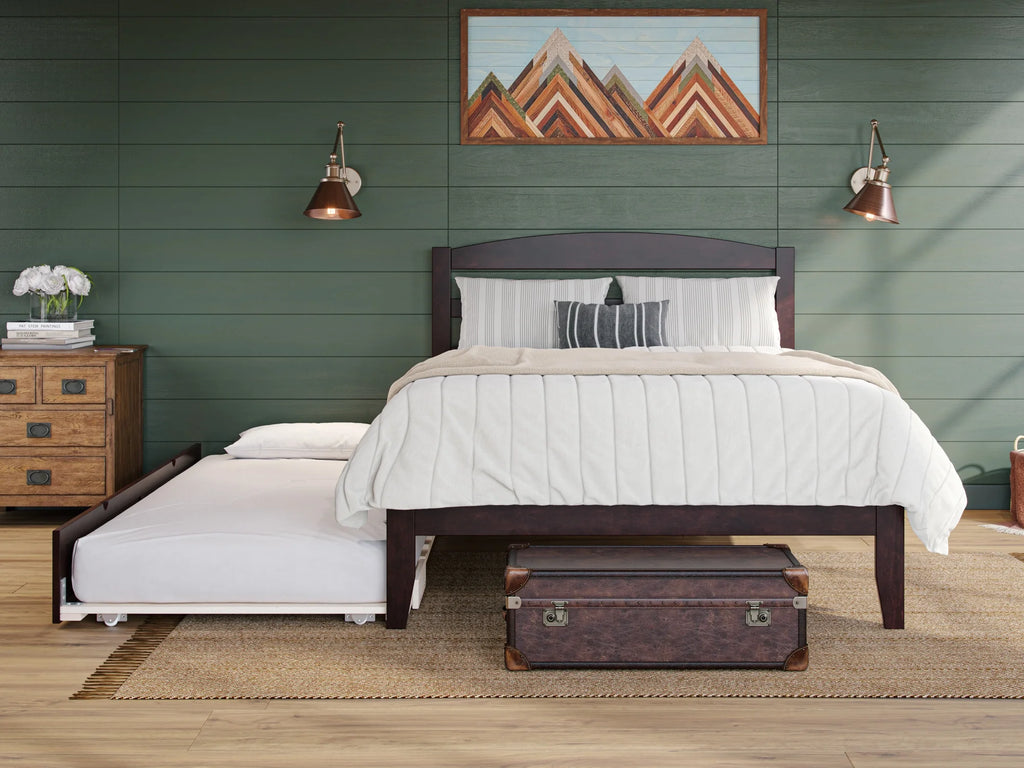 14" Queen Wood Platform Bed Frame with Twin XL Trundle, Espresso N9558