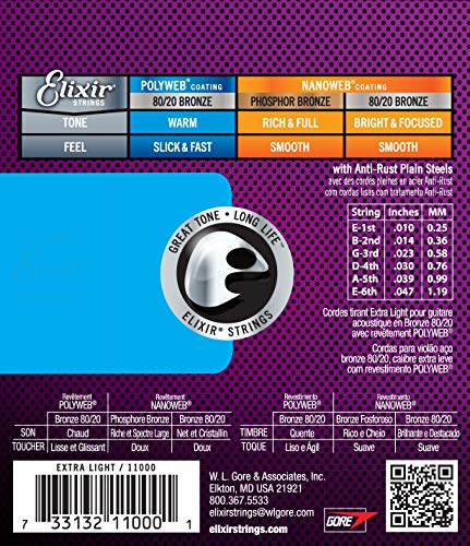 6 String Set Extra Light 80/20 Bronze Acoustic Guitar Strings L5926