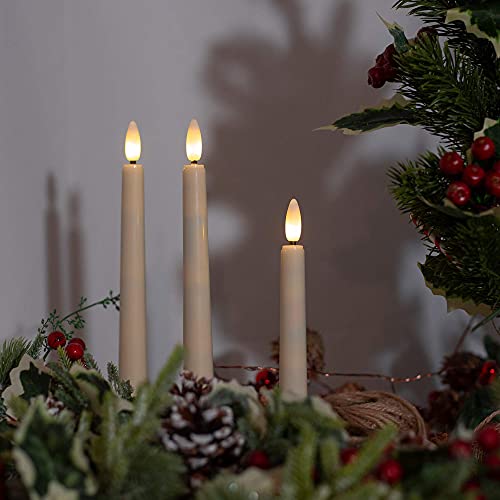 4PCS Battery Operated 8 Inch Warm White 3D Flame Taper Candles with Remote B151