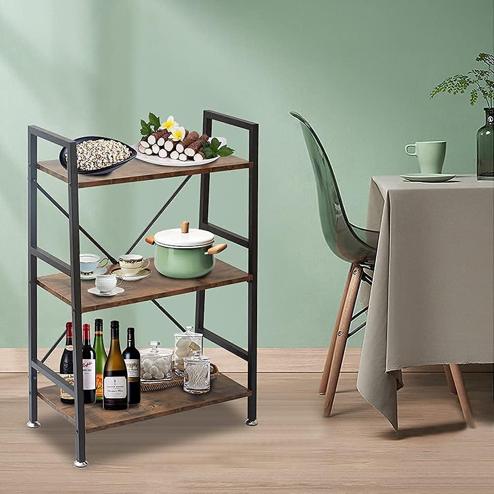 3 Tier Rustic Wood and Metal Bookshelf M632
