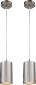 Adjustable Mini Pendant with Perforated Cylindrical Metal Shade, Brushed Nickel, Pack of 2 K2082