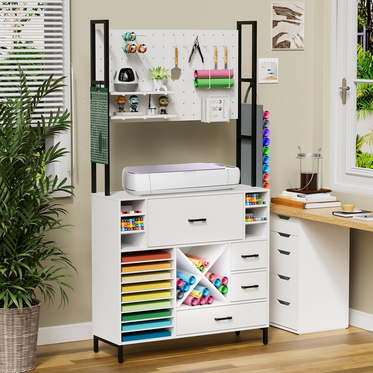 Craft Organizers and Storage Cabinet with Power Outlet, Pegboard, Vinyl Holders H52353