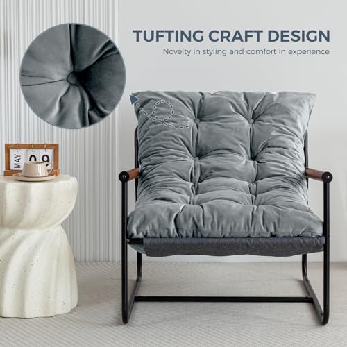 Beige Velvet Accent Chair with Metal Frame C116999