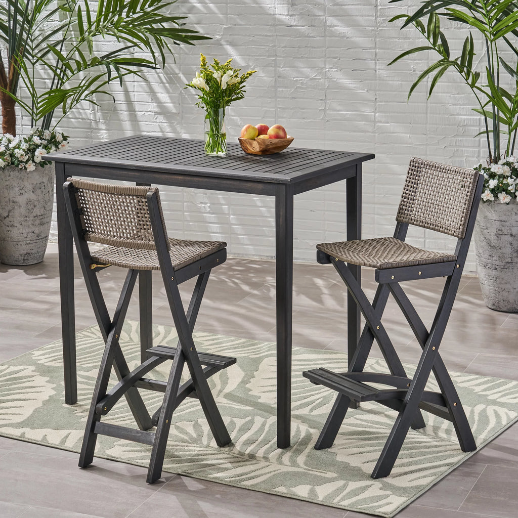 3-Pc Wood and Wicker Bar Height Set U52218