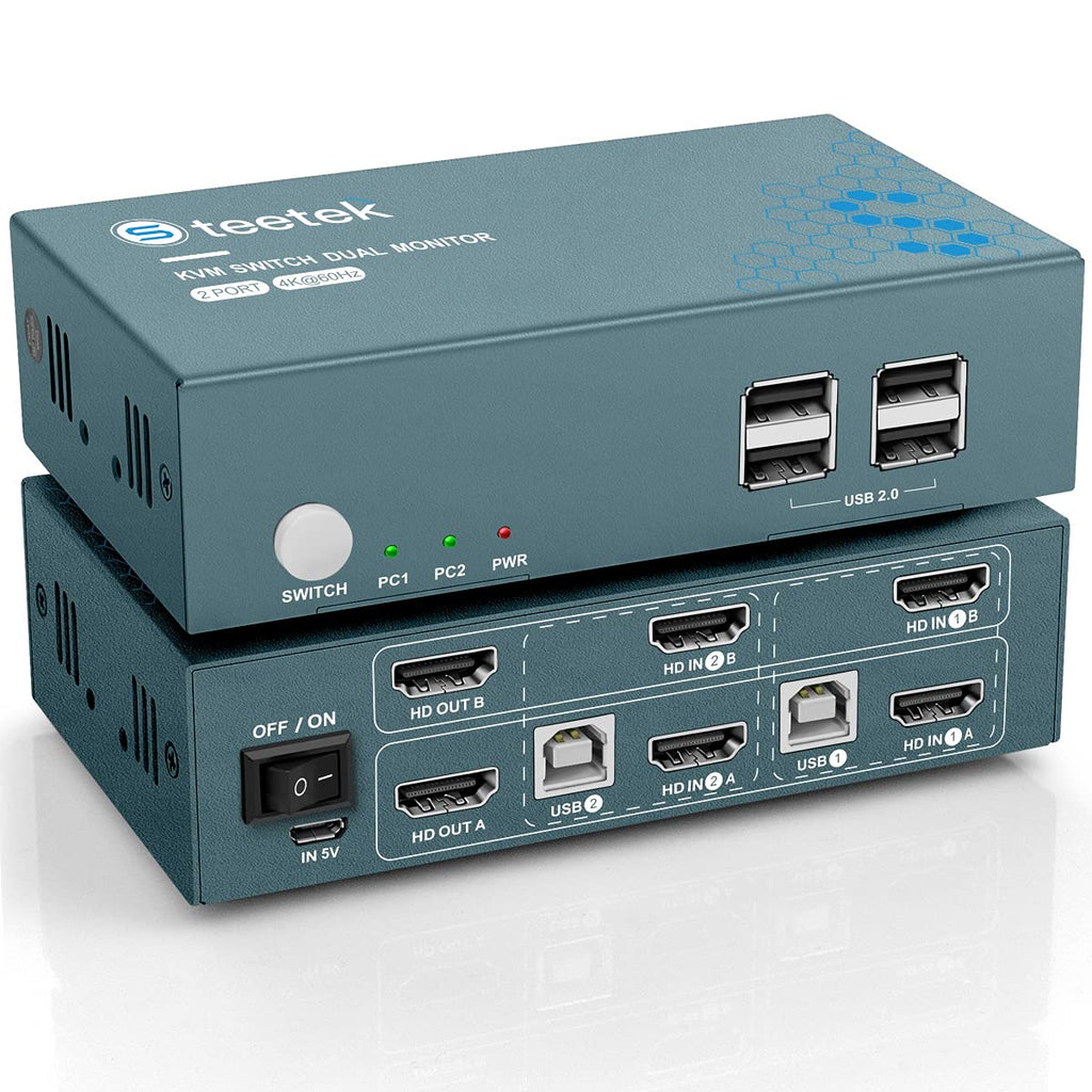 KVM Switch Dual Monitor HDMI 2 Port, 4K @ 60Hz, 4 USB 2.0 Hub F373779