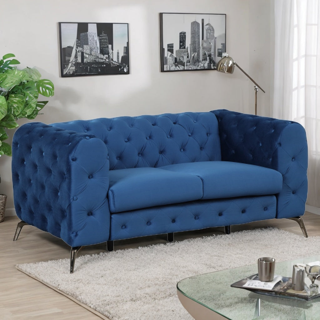 Blue Velvet 2-Person Button Tufted Loveseat Sofa G324688