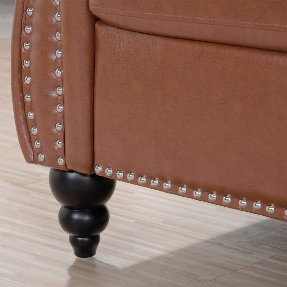 Brown PU Rolled Arm Three Seater Sofa W696