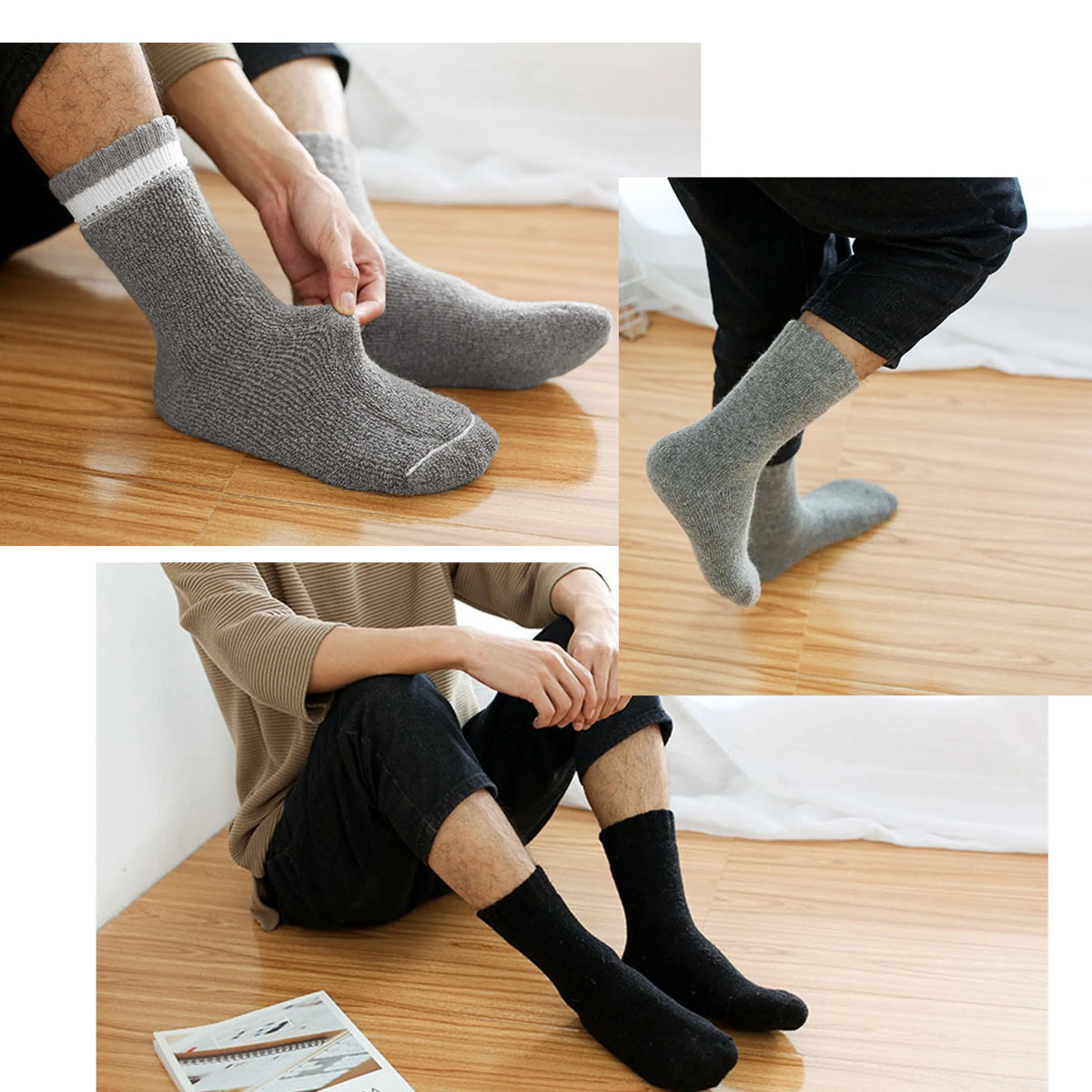 6 Pairs Wool Merino Thermal Boot Socks Size 10-13 M1562