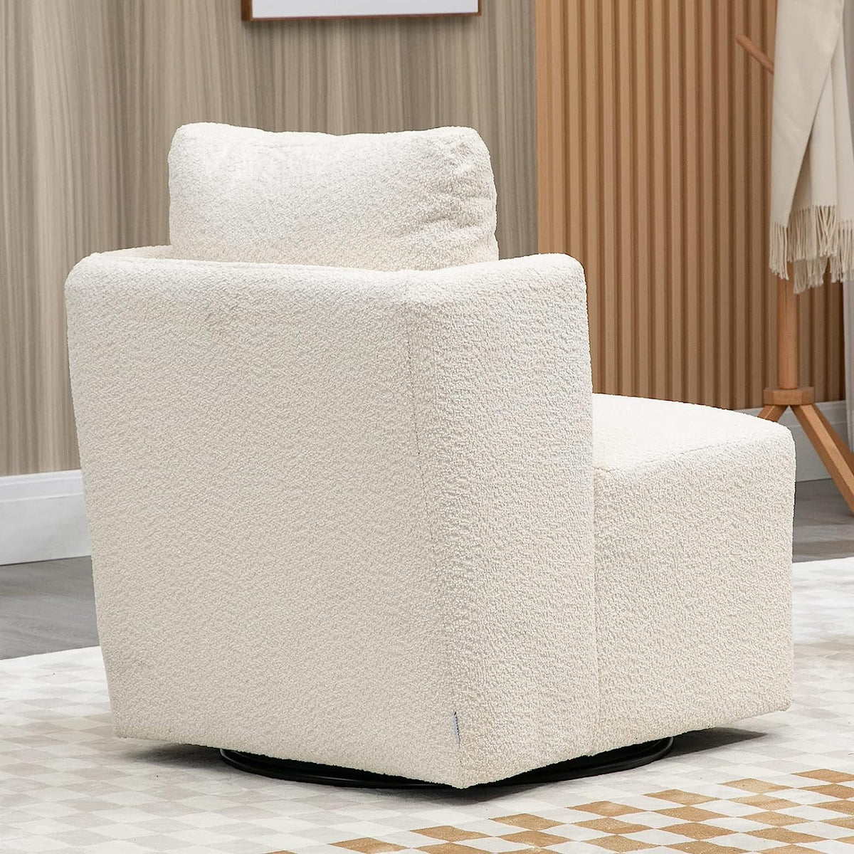 White Chenille Swivel Accent Chair with Pillow N1263