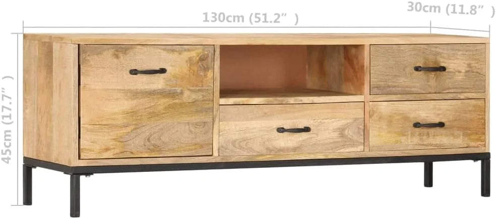 Solid Mango Wood TV Stand with Iron Tube Legs B8165