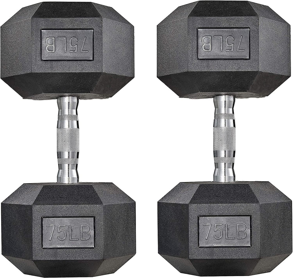 65lbs Rubber Coated Cast Iron Hex Dumbbell Set E9819