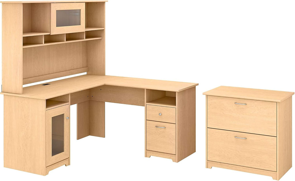 L Shaped Desk with Hutch and Lateral File Cabinet Q657