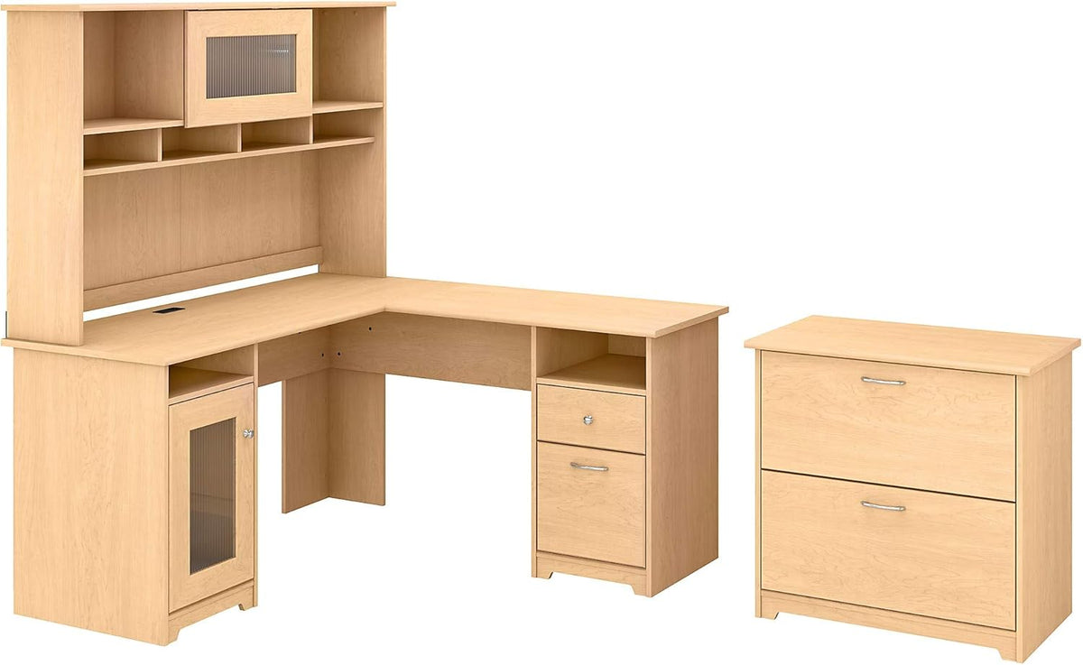 L Shaped Desk with Hutch and Lateral File Cabinet Q657