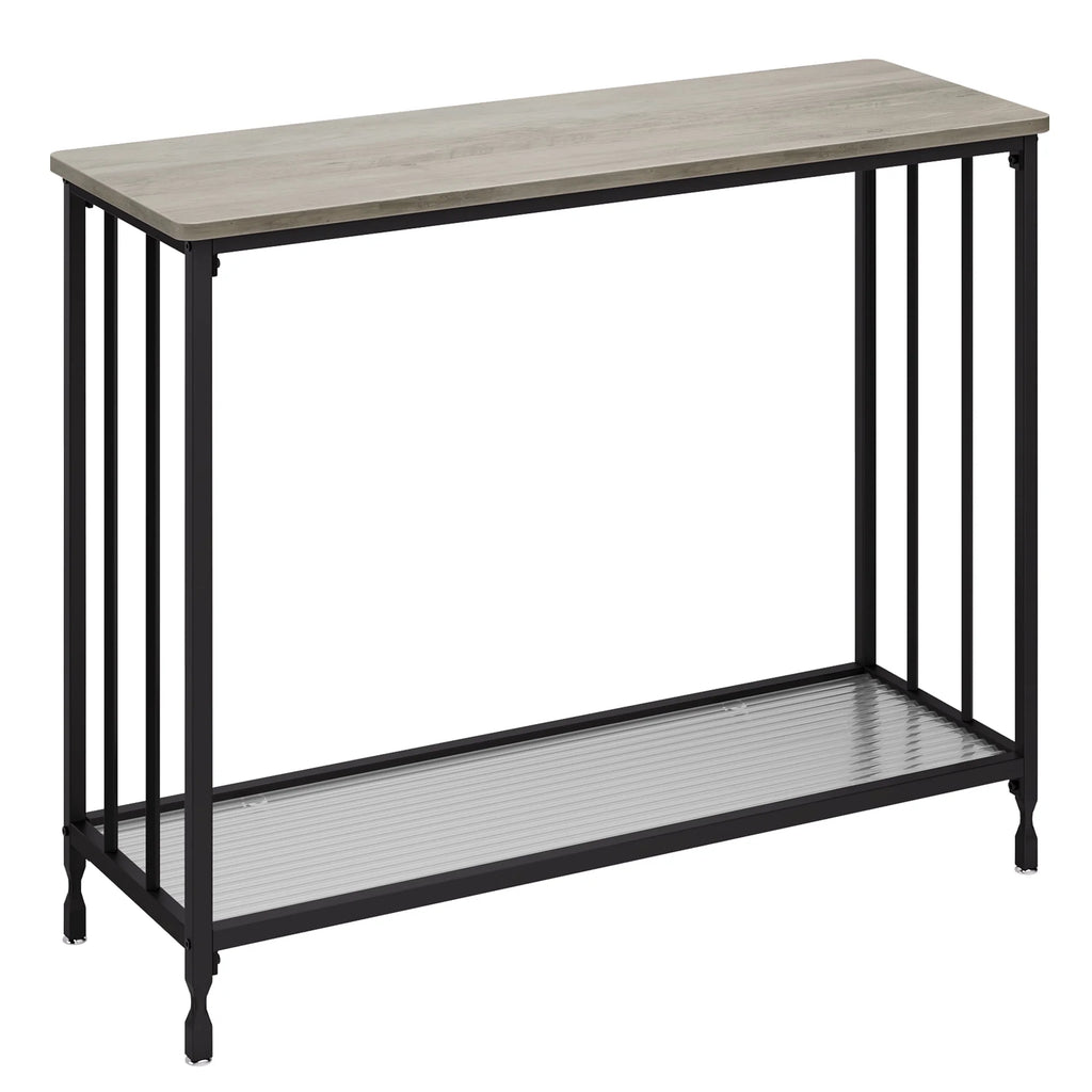 Gray Console Table with Glass Shelf and Metal Frame G16539