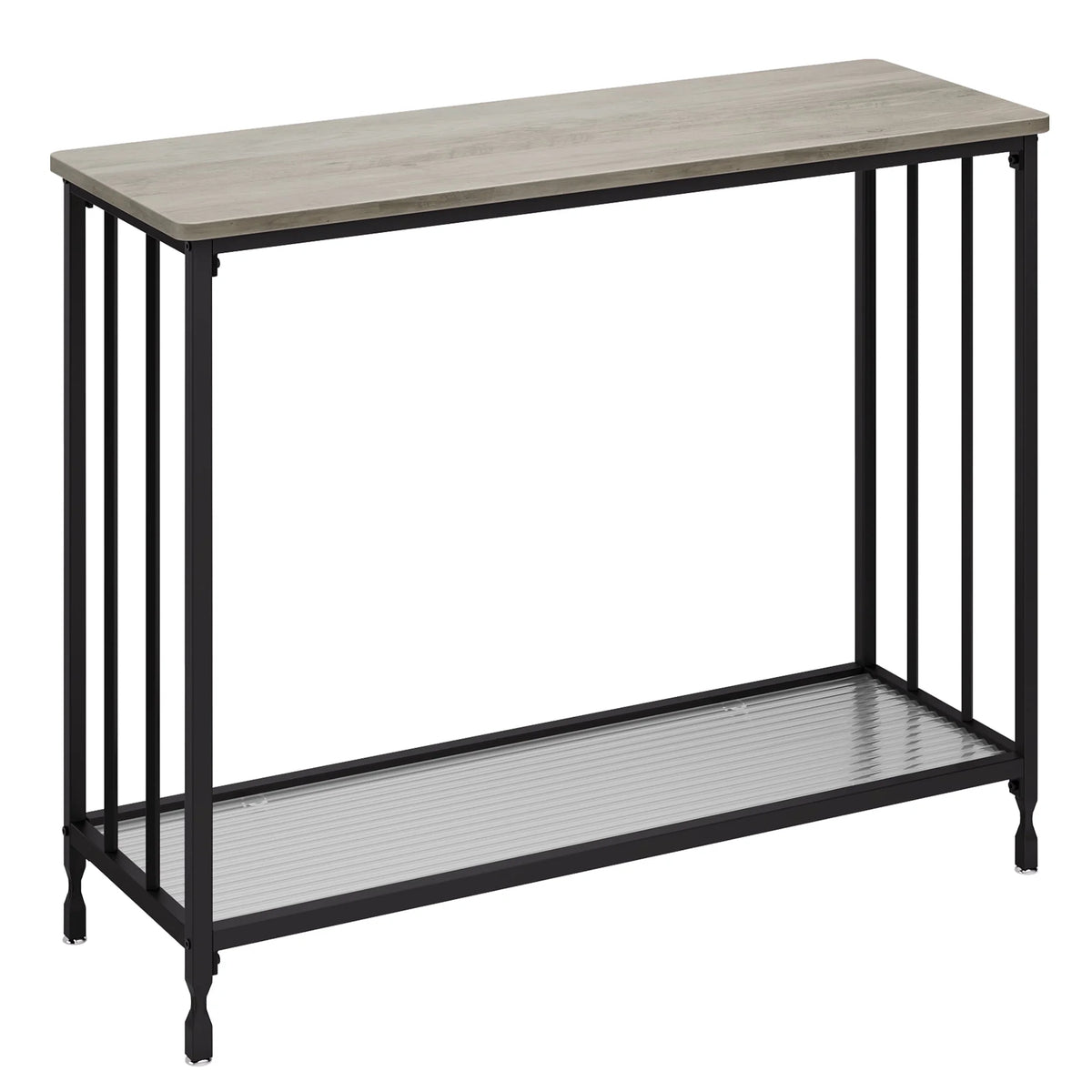 Gray Console Table with Glass Shelf and Metal Frame G16539